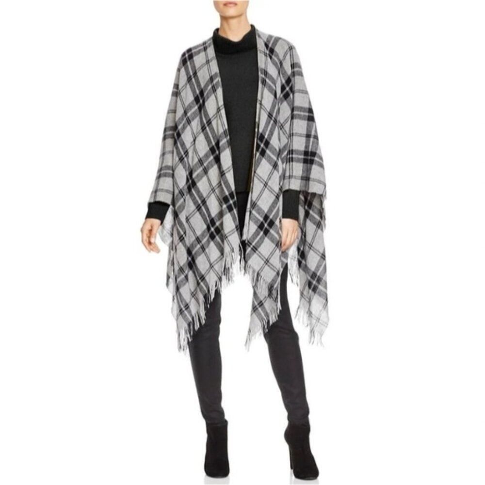Zighilli Italy Wool Cashmere Blend Equestrian Preppy Country Club Plaid Poncho